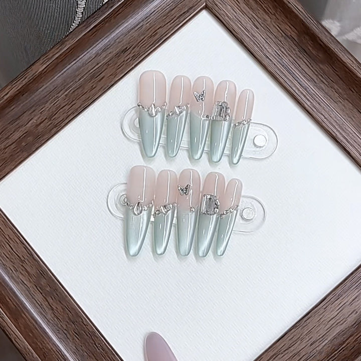 Elegant Press-On Nail Set with Crystal Accents Kalsten