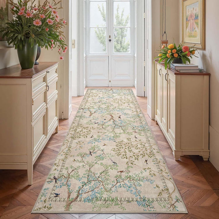 Floral Patterned Decorative Runner Rug