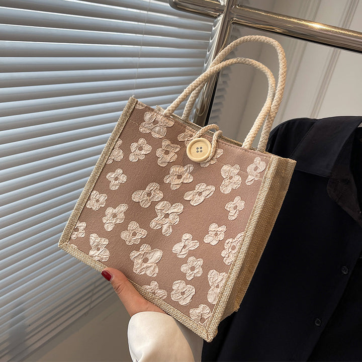 Floral Embellished Canvas Tote Bag