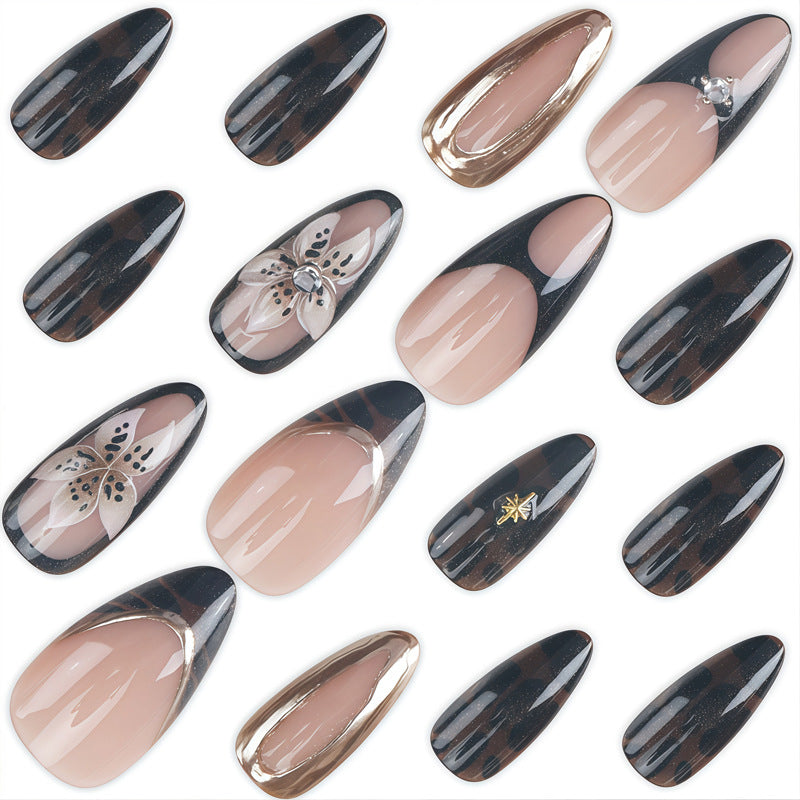 Artistic Press-On Nail Set with Elegant Floral and Abstract Designs Kalsten