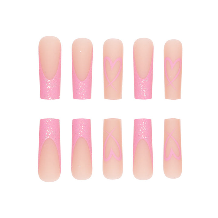 Glittery Heart-Design Long Press-On Nails Kalsten