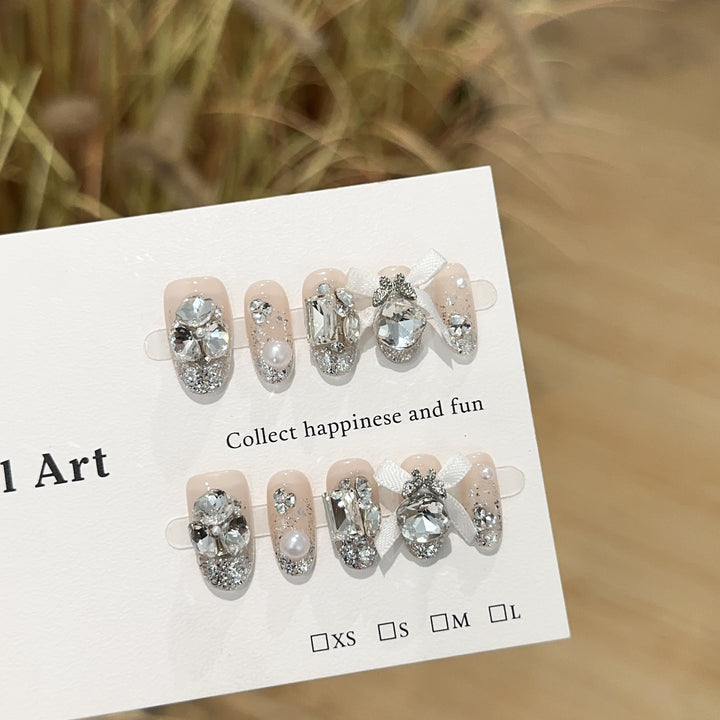 Glamorous Decorative Press-On Nails with Rhinestone Accents