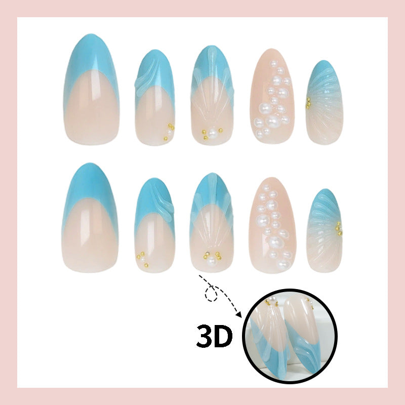 Art nail set with elegant shell and pearl decorations Kalsten