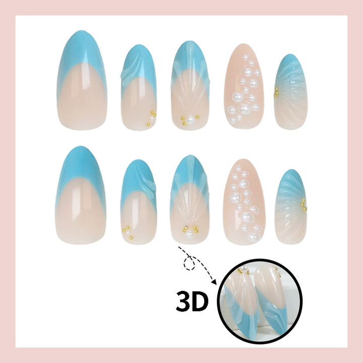 Art nail set with elegant shell and pearl decorations Kalsten