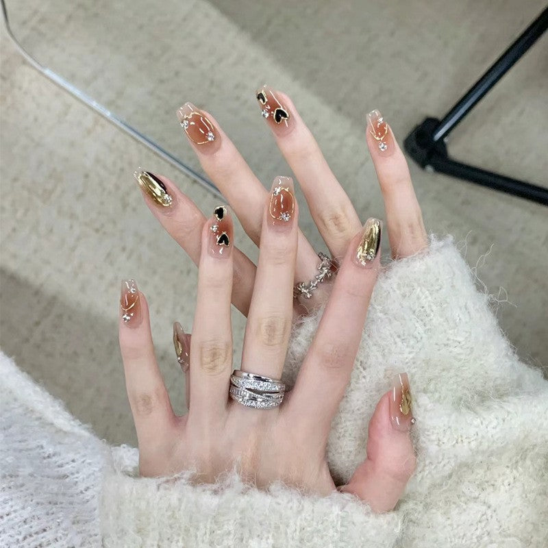 Artistic Press-On Nail Set with Heart and Glitter Accents Kalsten