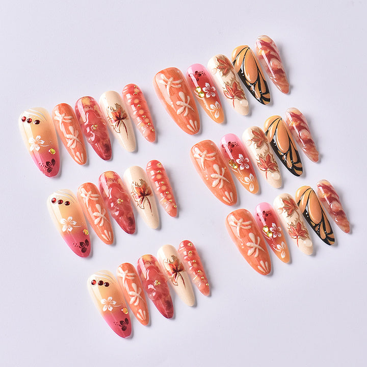 Artistic Nail Art Design Set with Autumn Leaves
