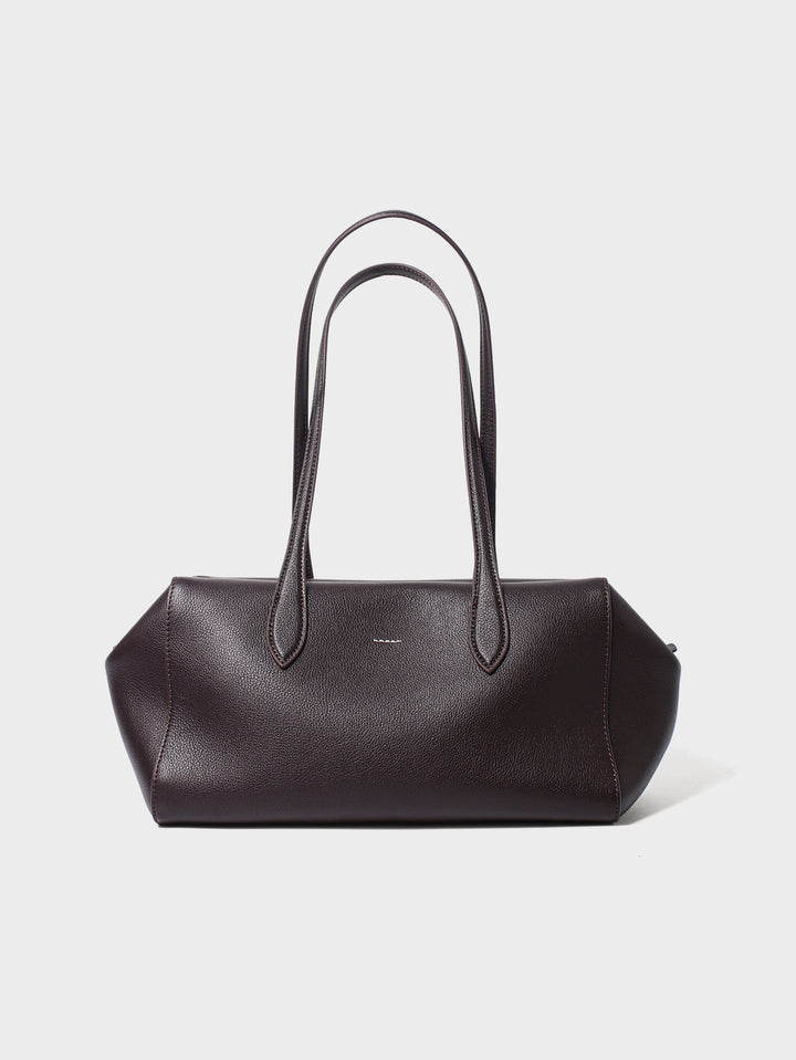 Structured Pebbled Leather Shoulder Tote with Long Handles