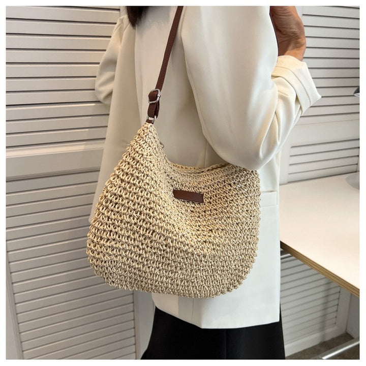 Handwoven shoulder bag with brown leather accent Kalsten