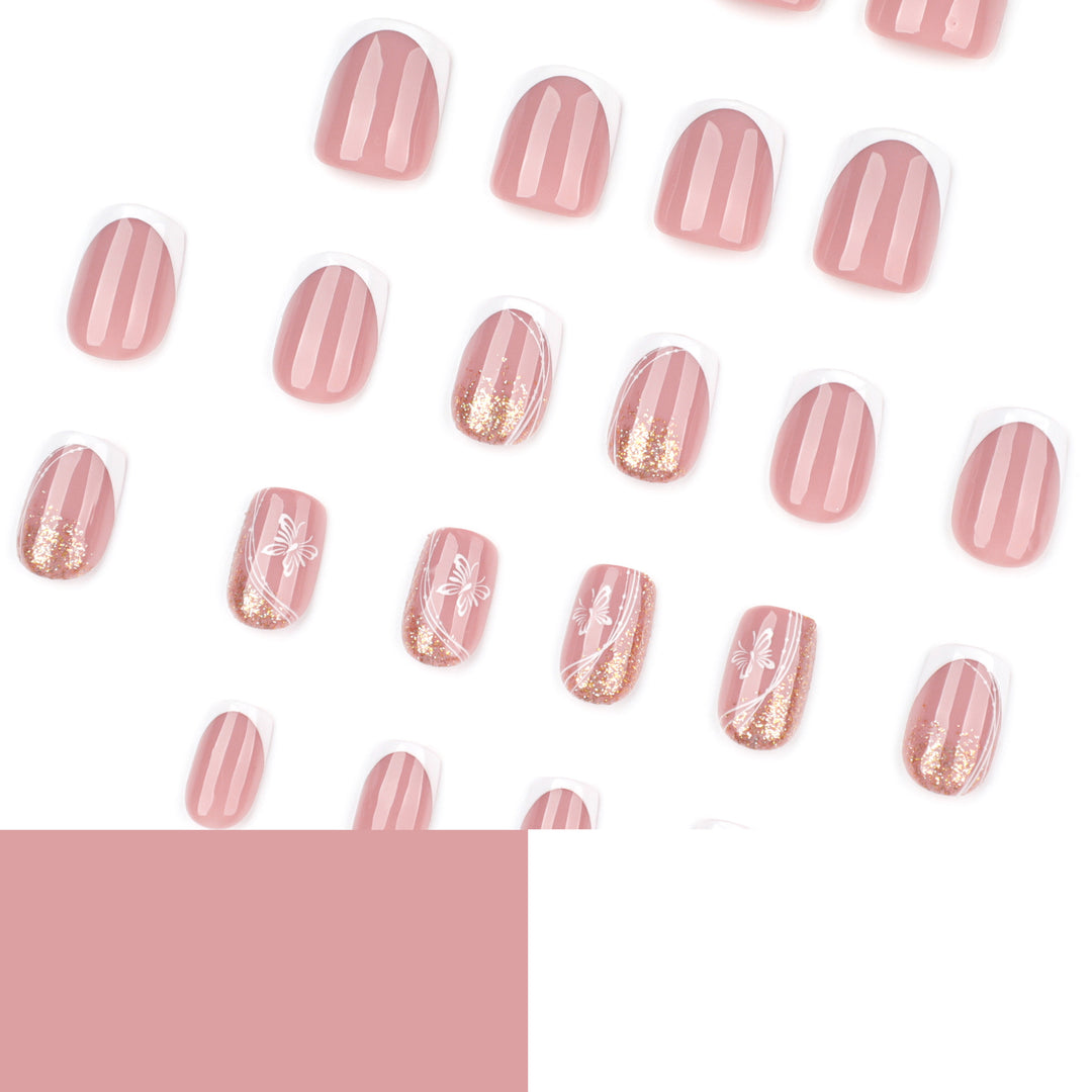 Elegant Nail Extensions with Glitter and Flower Patterns Kalsten