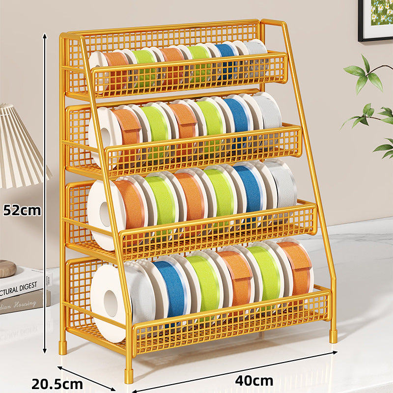 Angled Multi-Tier Spool and Tape Storage Rack with Wire Mesh Baskets