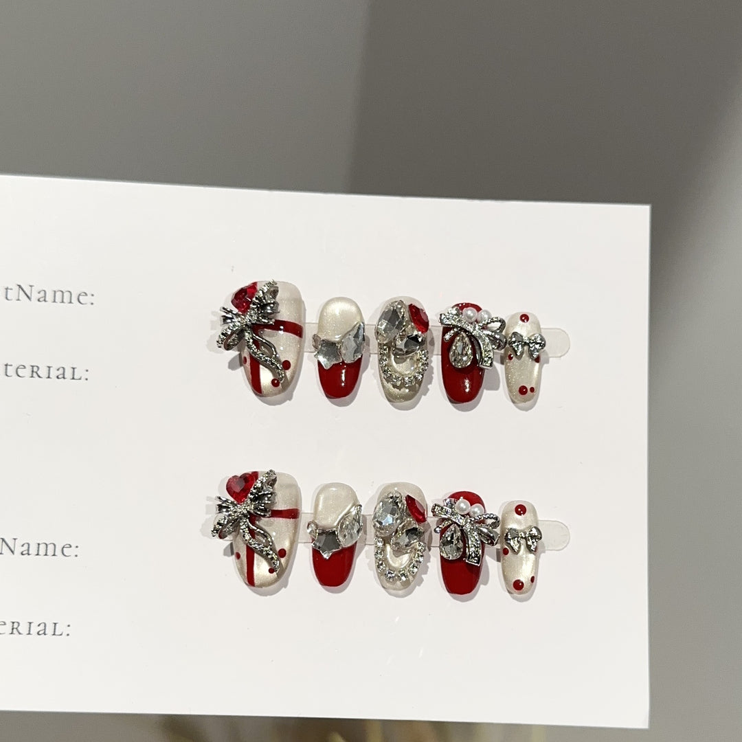 Festive Rhinestone-Embellished Press-On Nail Set