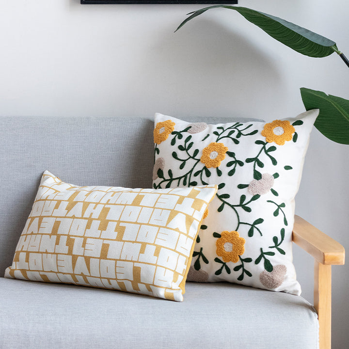Rectangular decorative lumbar pillow with typographic jacquard pattern Kalsten