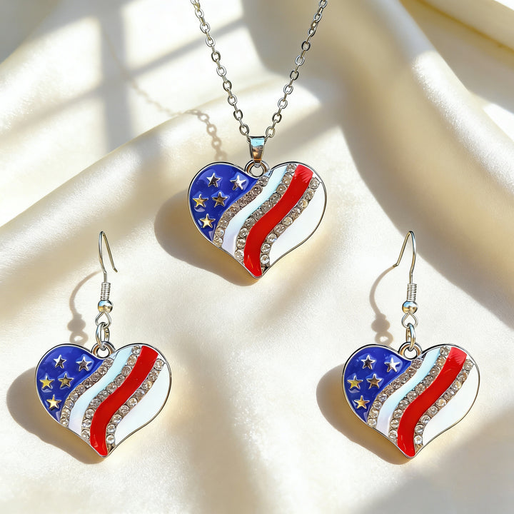 Women's patriotic jewelry set flip-flop pendant necklace and earrings with enamel and crystal embellishment Kalsten