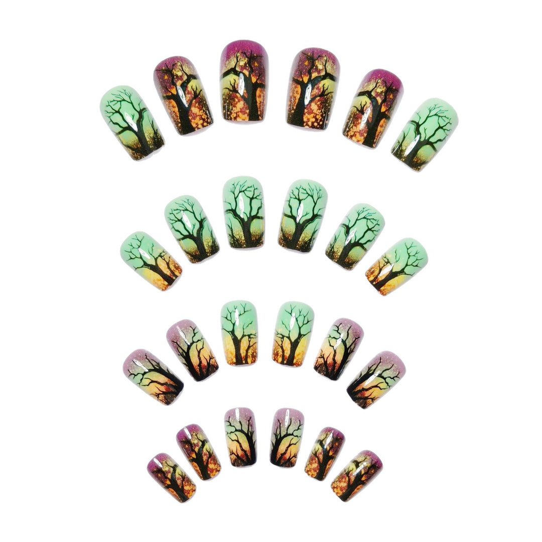 Artificial nails with fascinating tree silhouette design Kalsten