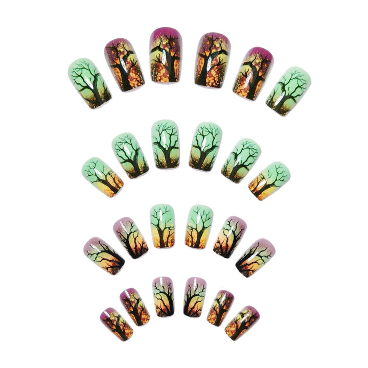Artificial nails with fascinating tree silhouette design Kalsten