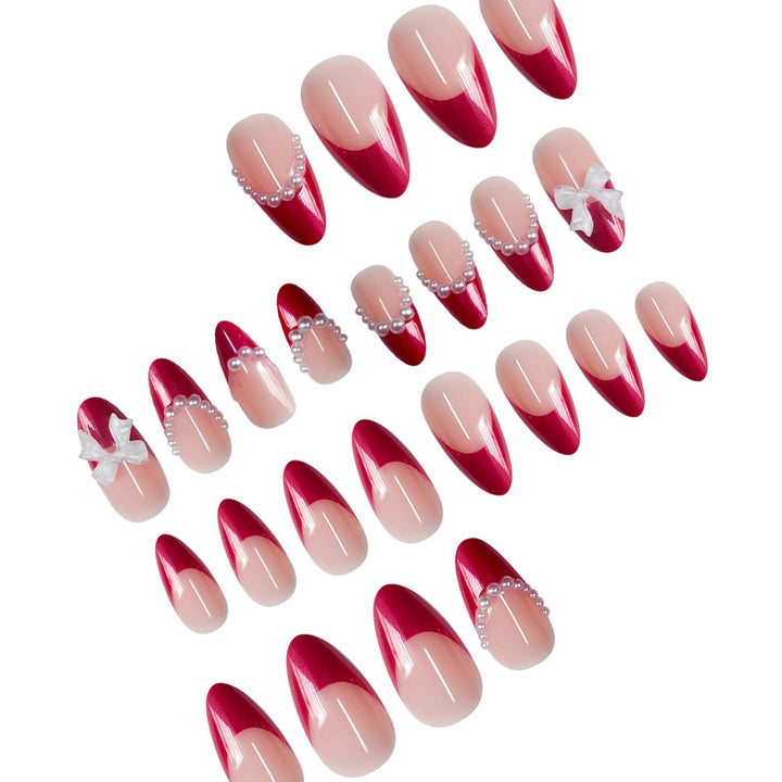 Decorative Stiletto Press-On Nails with Pearls and Bow Accents Kalsten
