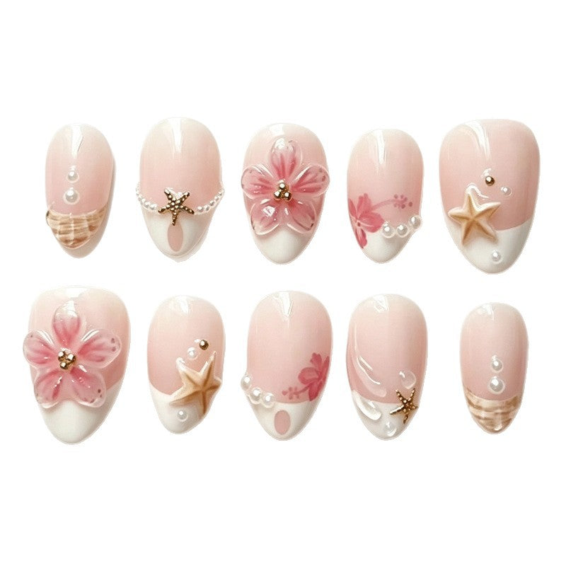 Artificial nail set with maritime details and floral accents Kalsten