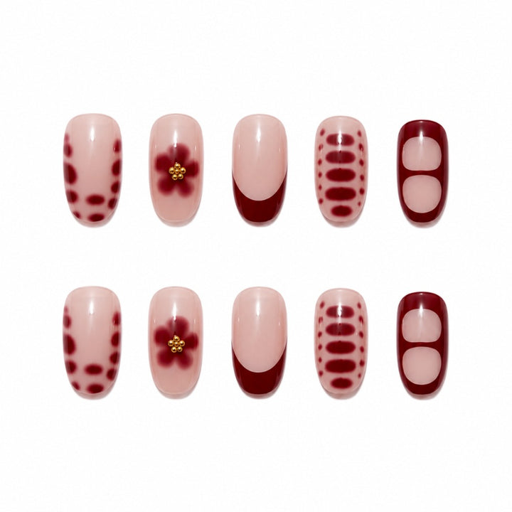 Elegant Artificial Nails with Floral Design and Shine Kalsten