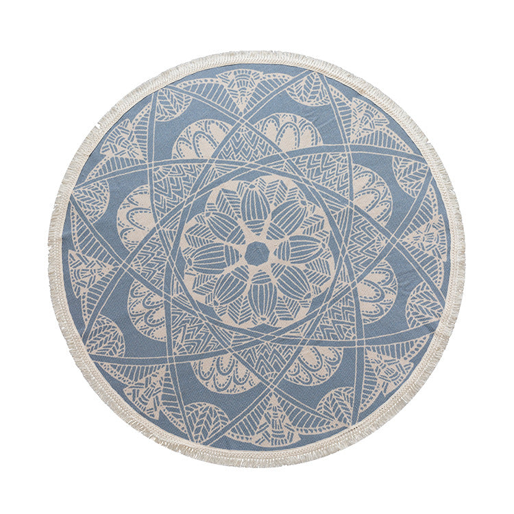 Beef Boho Cotton Rug with Mandala Print and Fringe Edge