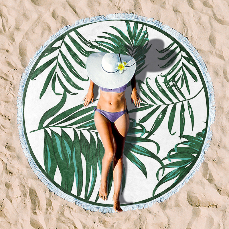 Round beach towel with floral fringe pattern Kalsten