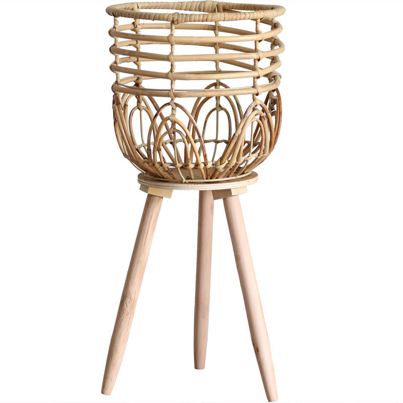 Stylish plant stand made of rattan and wood Kalsten