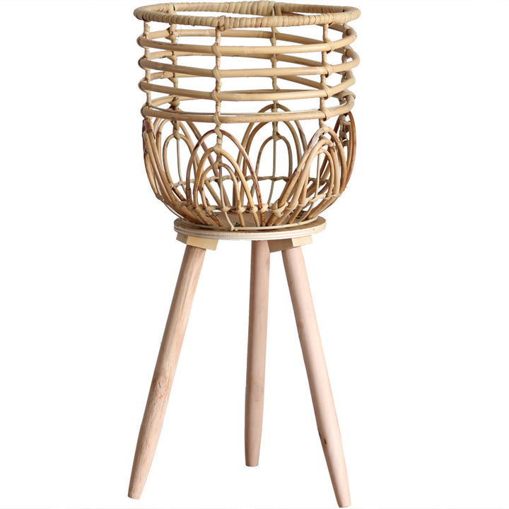 Stylish plant stand made of rattan and wood Kalsten