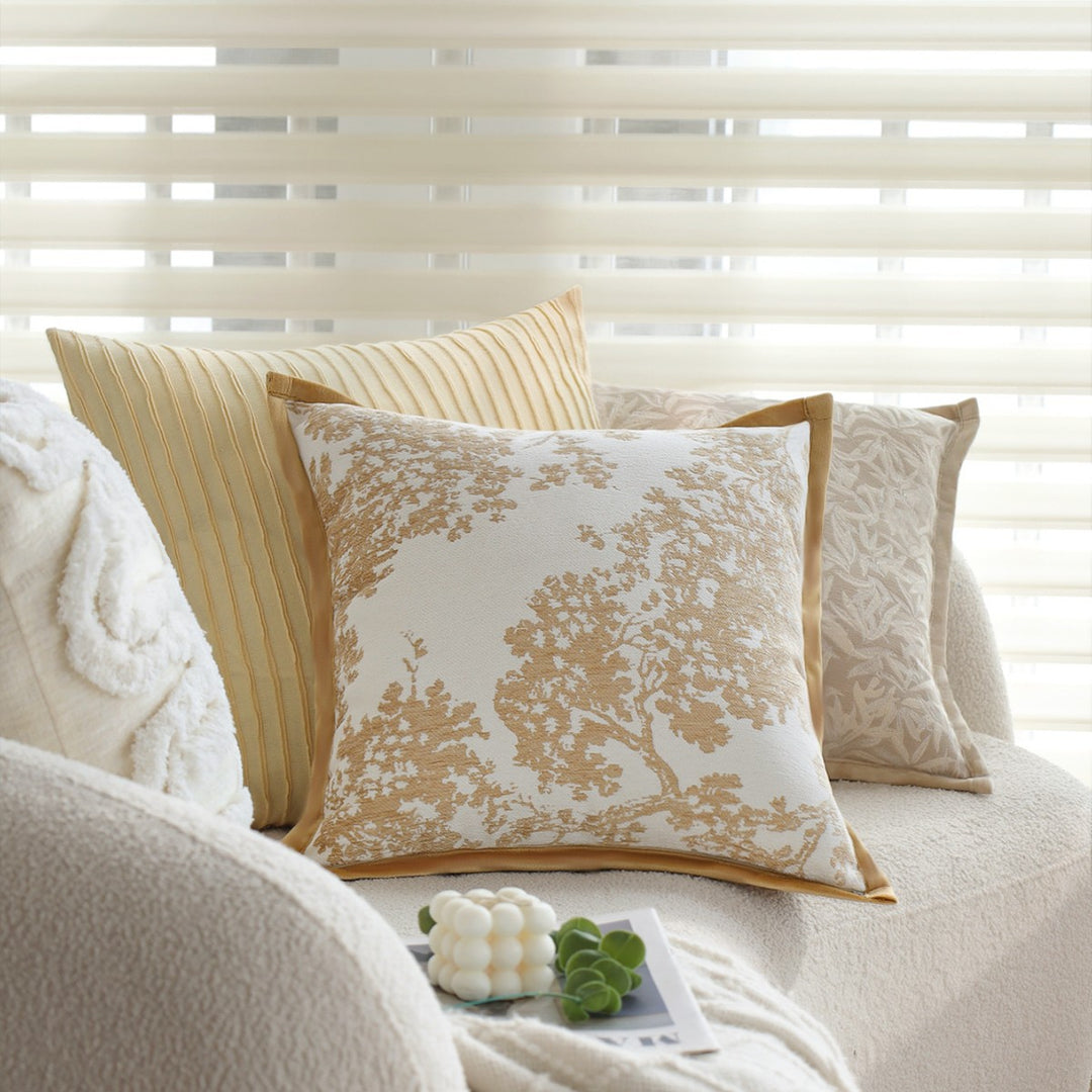 Square decorative cushion cover with fine jacquard leaf relief, piped edge and easy-care cotton mix Kalsten