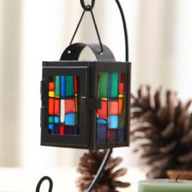 Stained Glass Mosaic Hanging Tealight Lantern with Metal Frame Kalsten