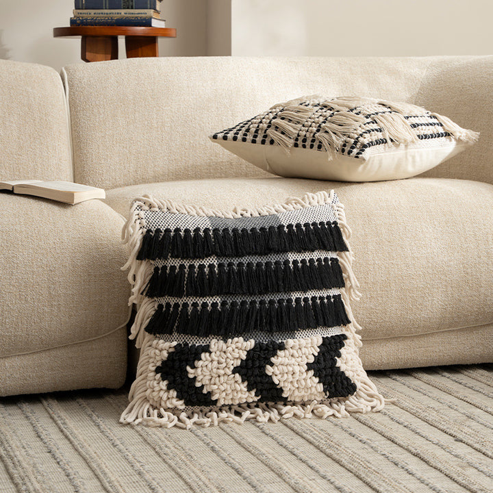 Boho cushion cover with macrame, tassels and relief texture Kalsten