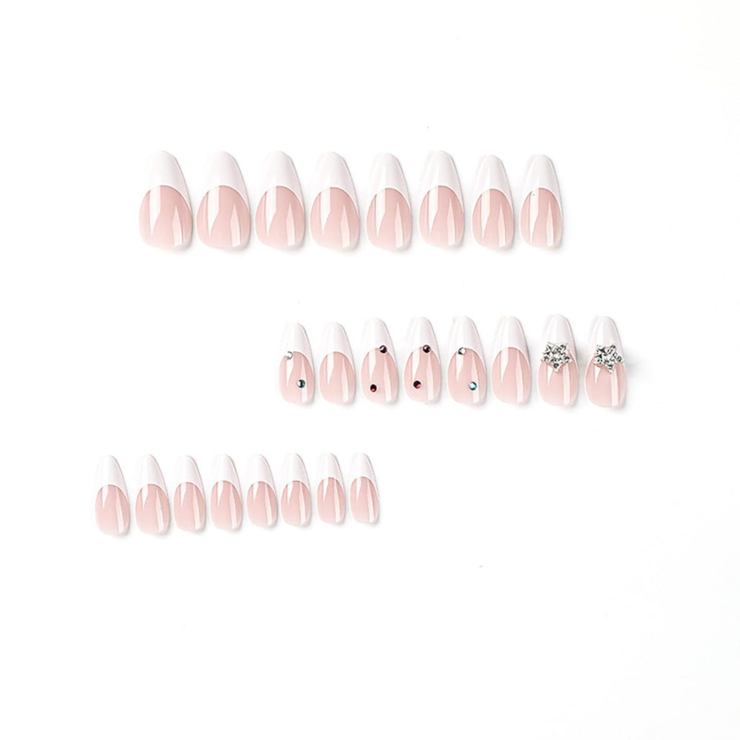 Artificial nail set with elegant French tips and sparkling accents Kalsten
