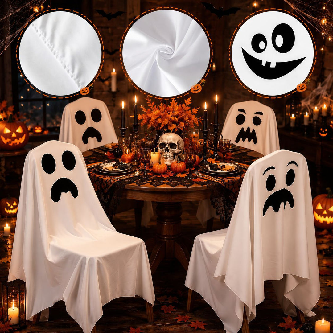 Halloween Chair Cover made of Cotton with Spooky Face and Zigzag Hem