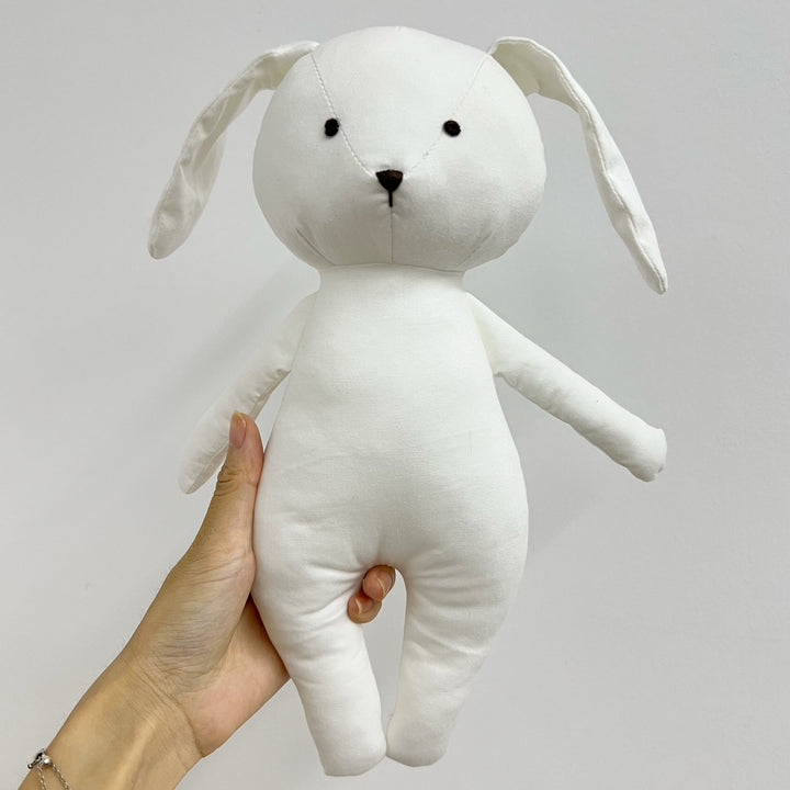 Handmade Linen Bunny Soft Cloth Doll with Embroidered Overalls