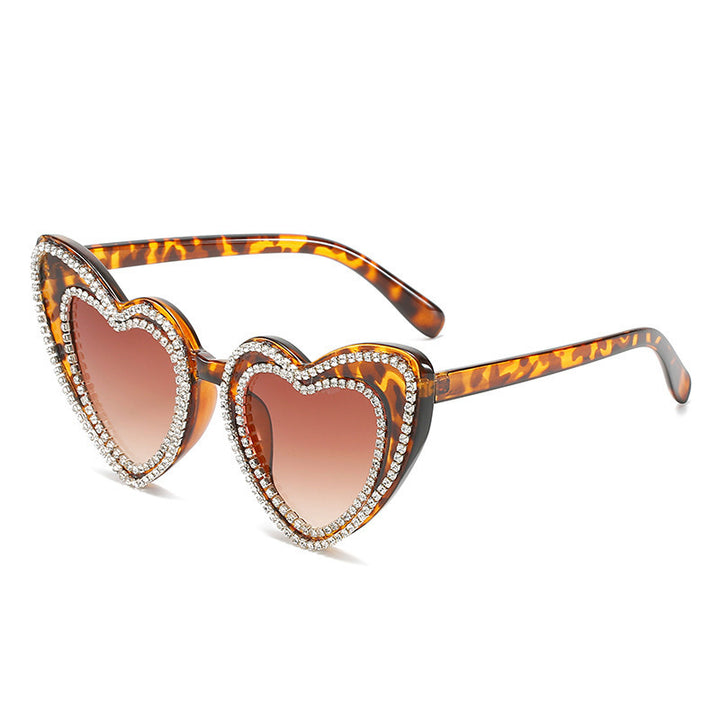Rhinestone-Embellished Heart-Shaped Sunglasses Kalsten