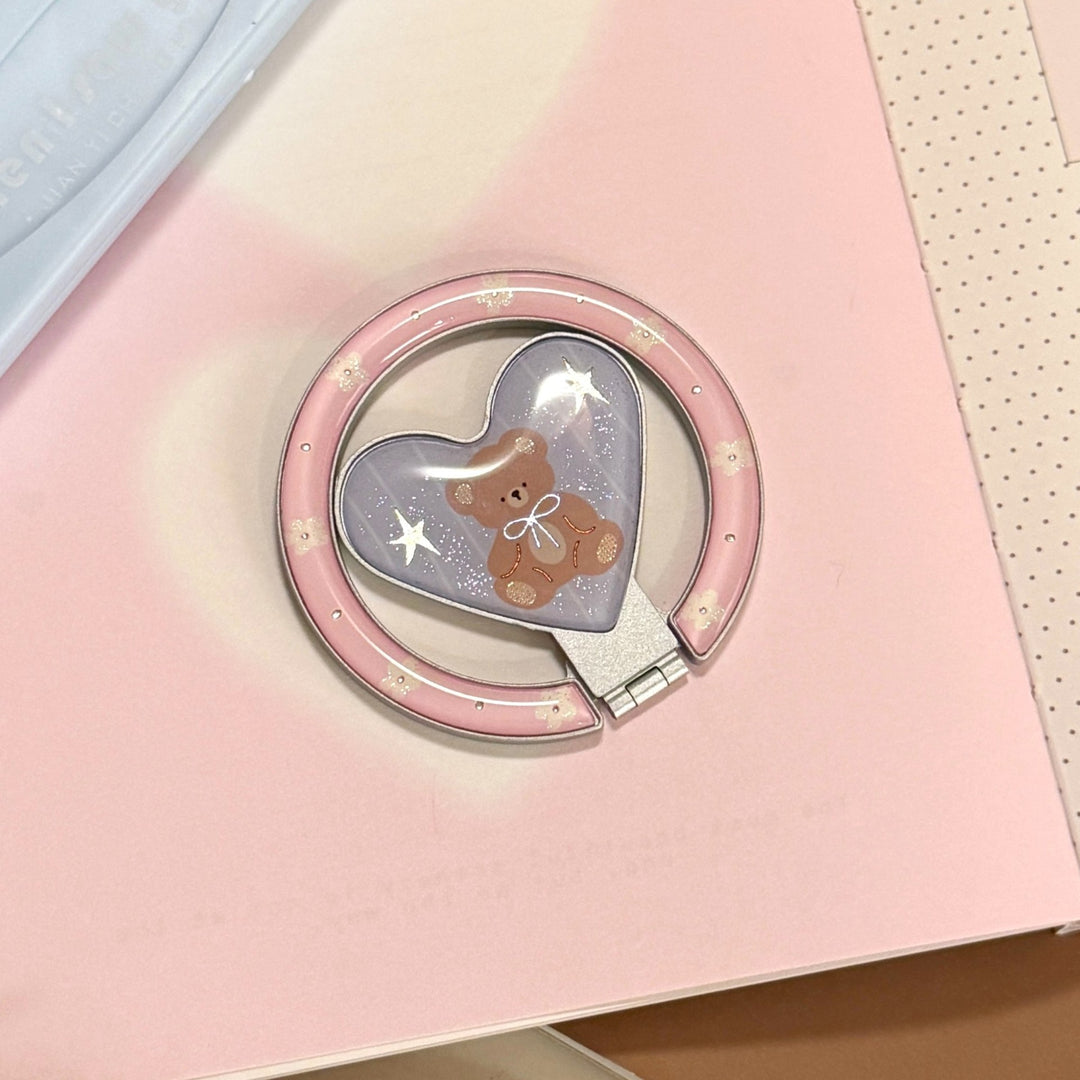 Hand mirror in heart-shaped design with bear motif Kalsten