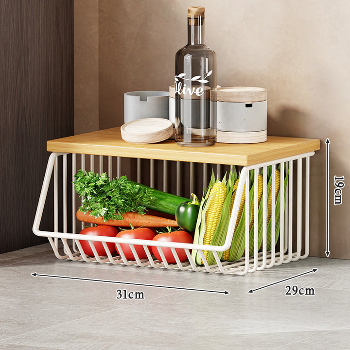 Slim Vertical Rolling Wire Produce and Pantry Organizer Cart with Wood Top