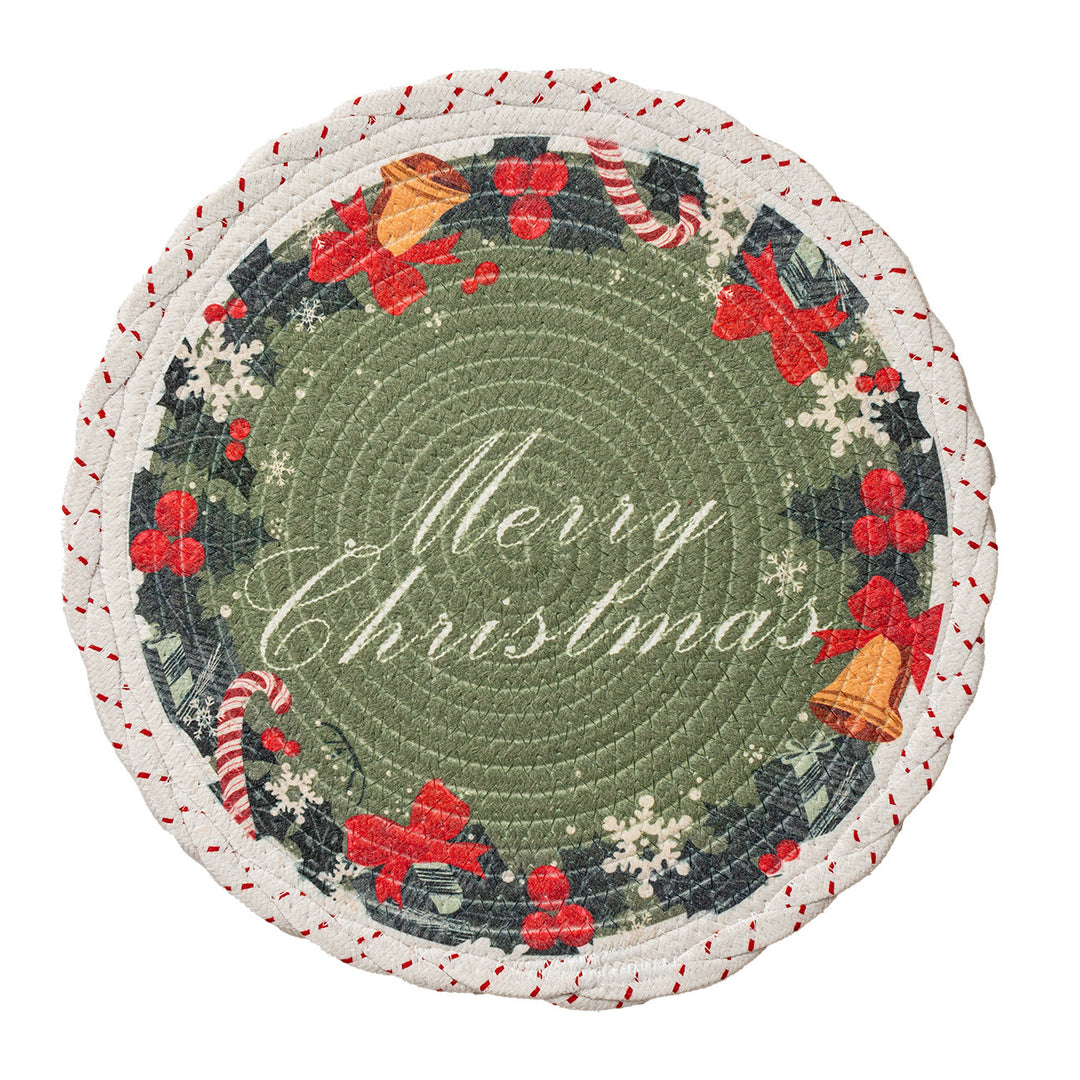 Braided round Christmas tree skirt made of cotton with quilted winter motif Kalsten