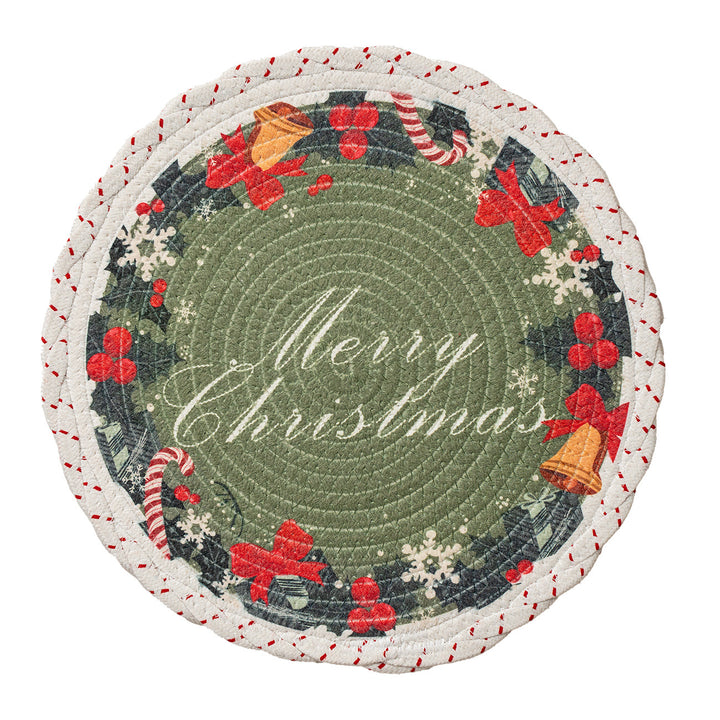 Braided round Christmas tree skirt made of cotton with quilted winter motif Kalsten