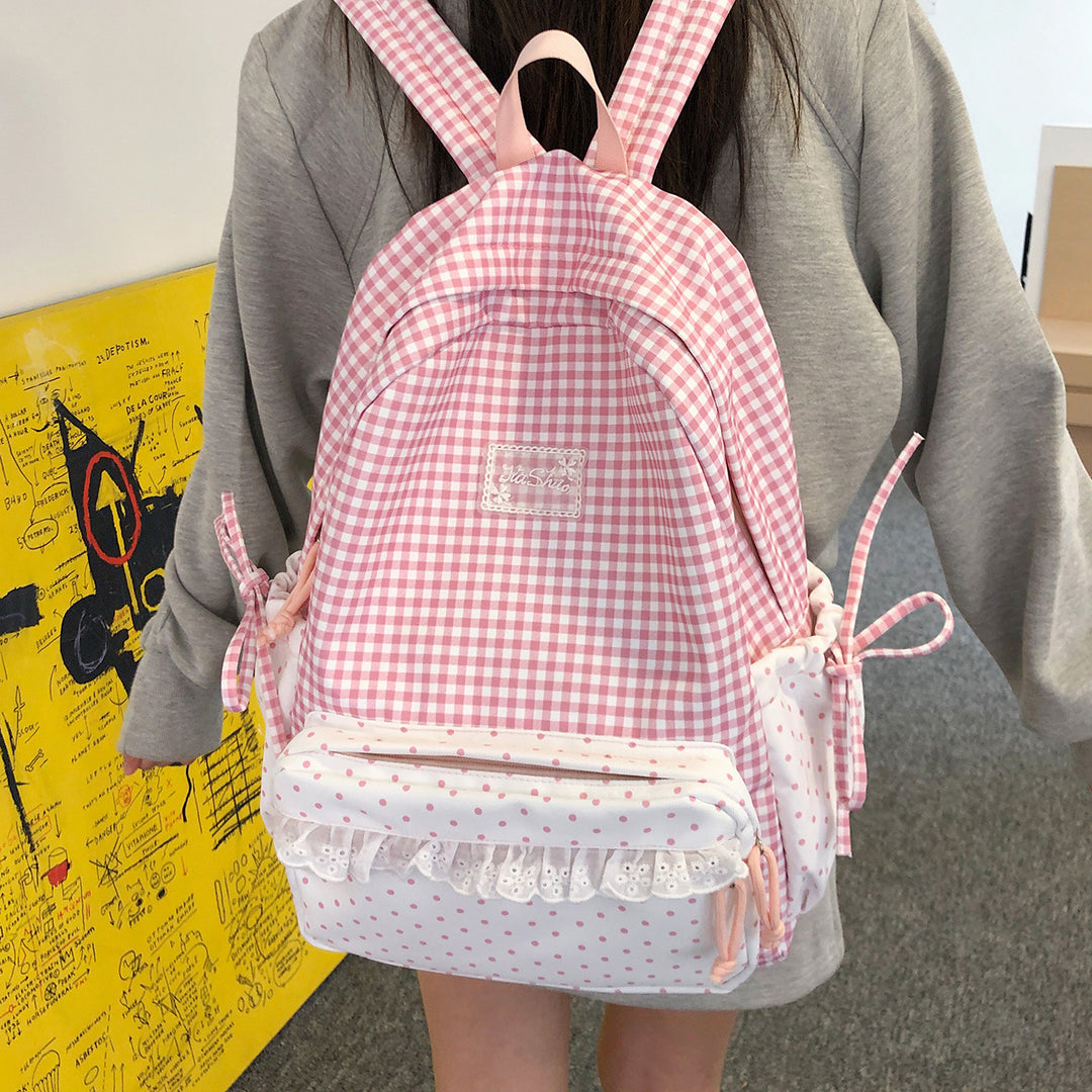 Playful Gingham and Polka Dot Backpack Kalsten