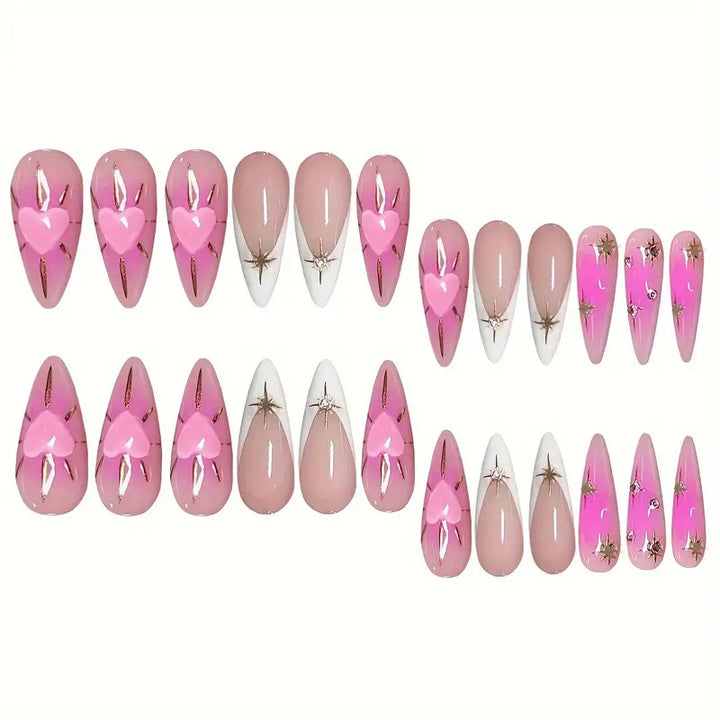 Heart-Embellished Stiletto Press-On Nails Kalsten
