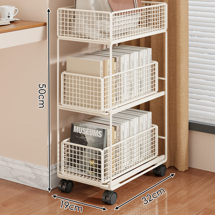 Compact Two-Tier Rolling Metal Mesh Storage Trolley with Locking Swivel Casters