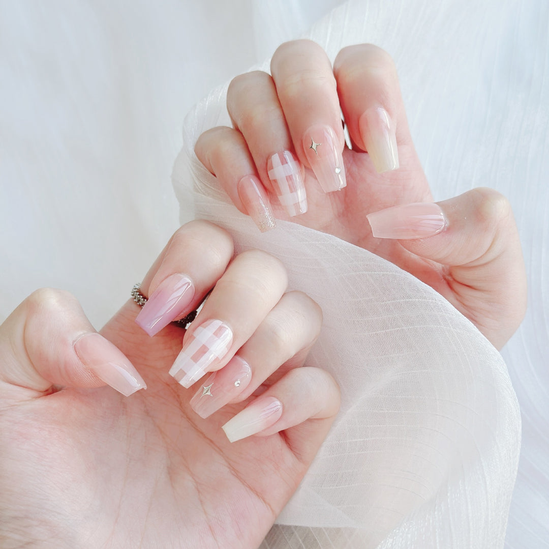Artistic Press-On Nail Art Set with Heart and Celestial Designs