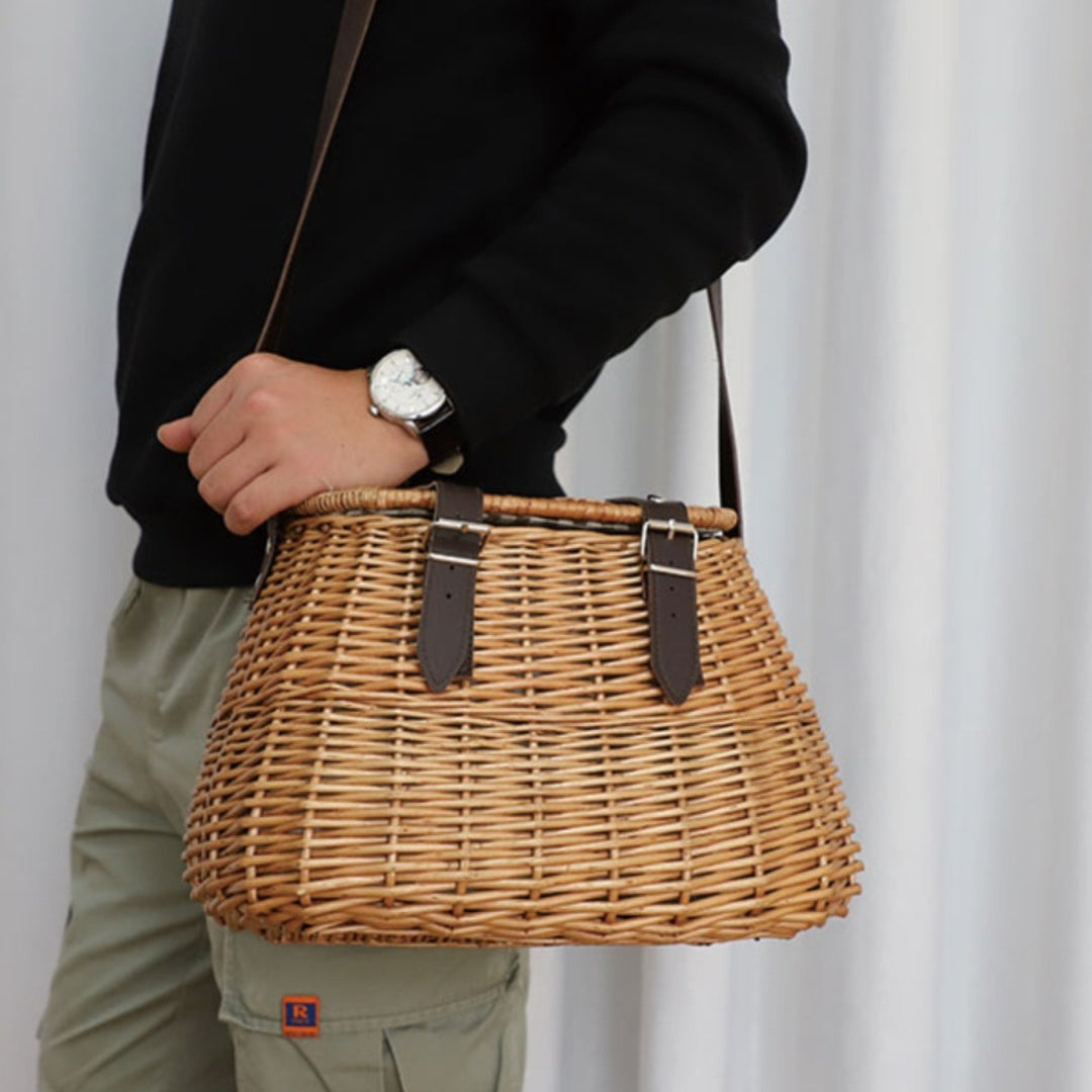 High-quality shopping basket with leather handles