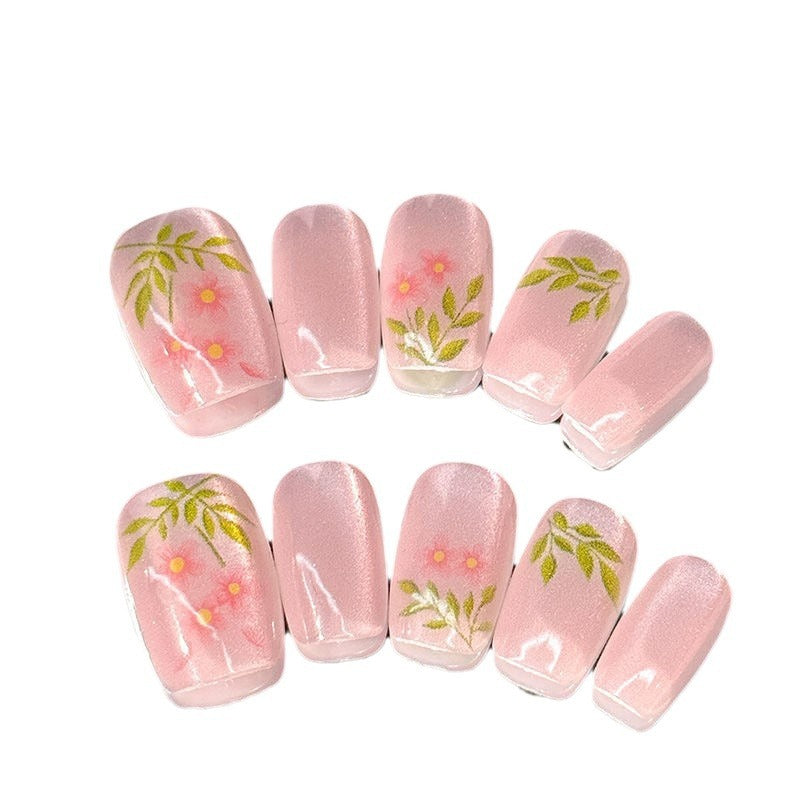 Artistic Press-On Nail Set with Floral Design Kalsten
