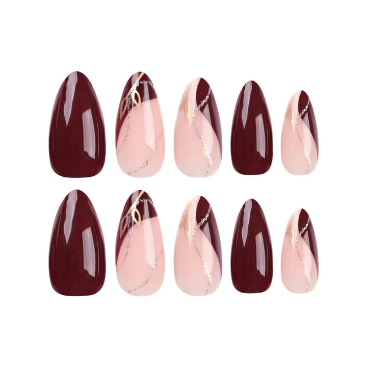 Elegant Matte and Glossy Almond-Shaped Press-On Nail Extensions Kalsten