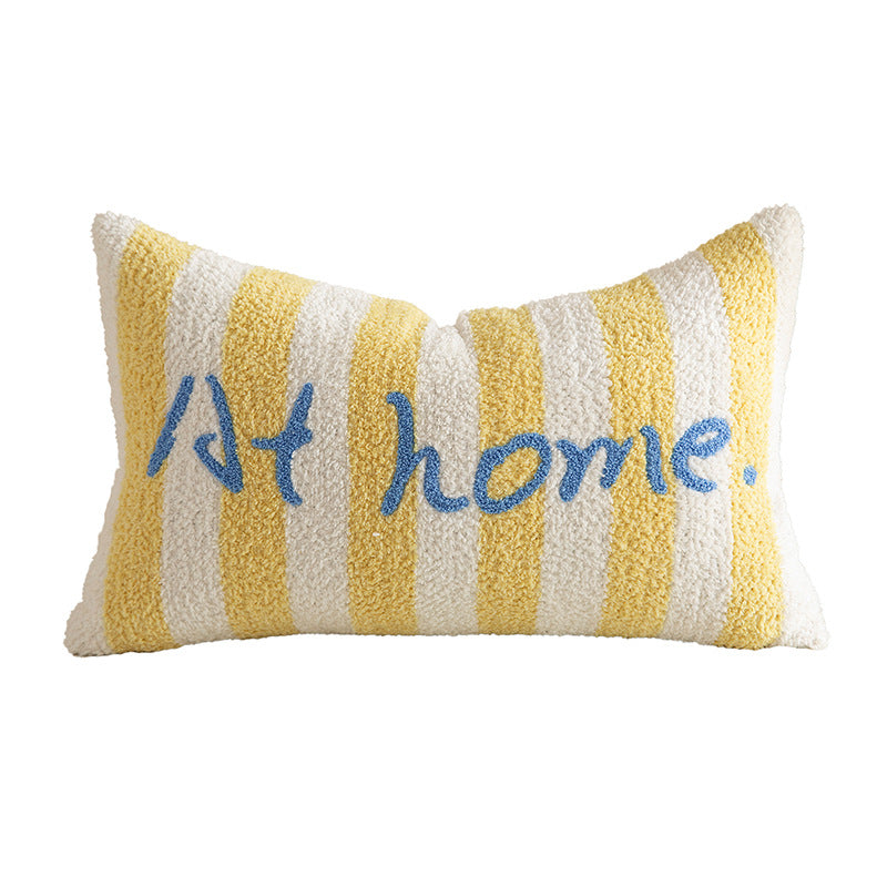 Striped bouclé decorative pillow with embossed loop structure and lettering embroidery Kalsten