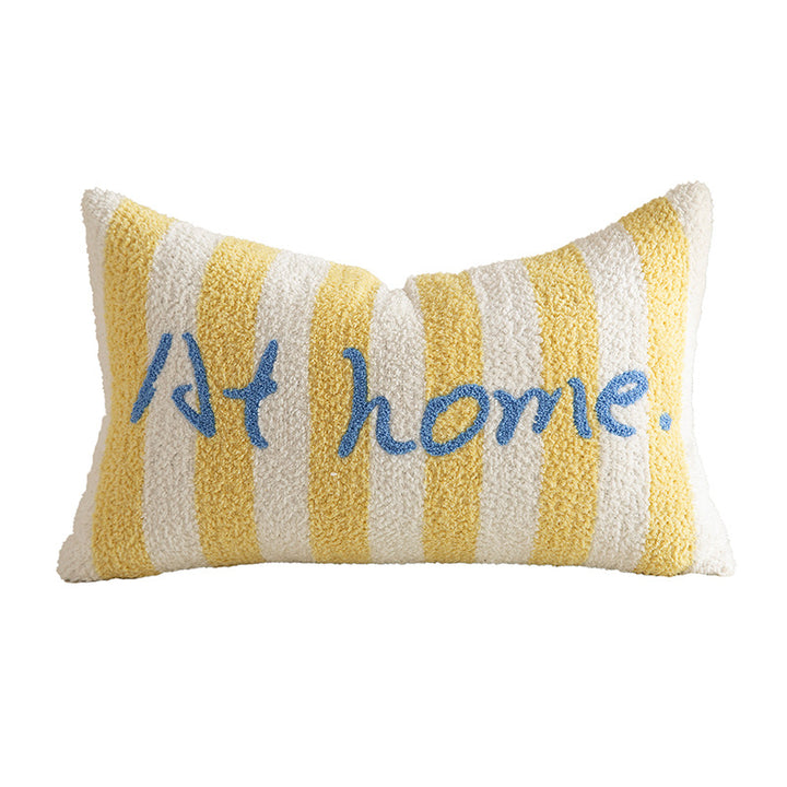 Striped bouclé decorative pillow with embossed loop structure and lettering embroidery Kalsten