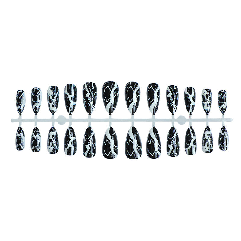 Stylish Artistic Press-On Nail Art Set with Lightning Design