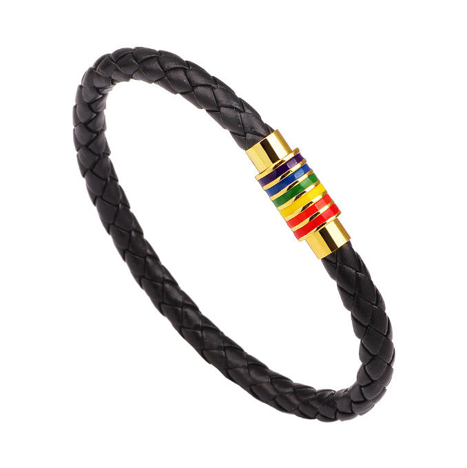 Leather Braided Bracelet with Colorful Accent Kalsten