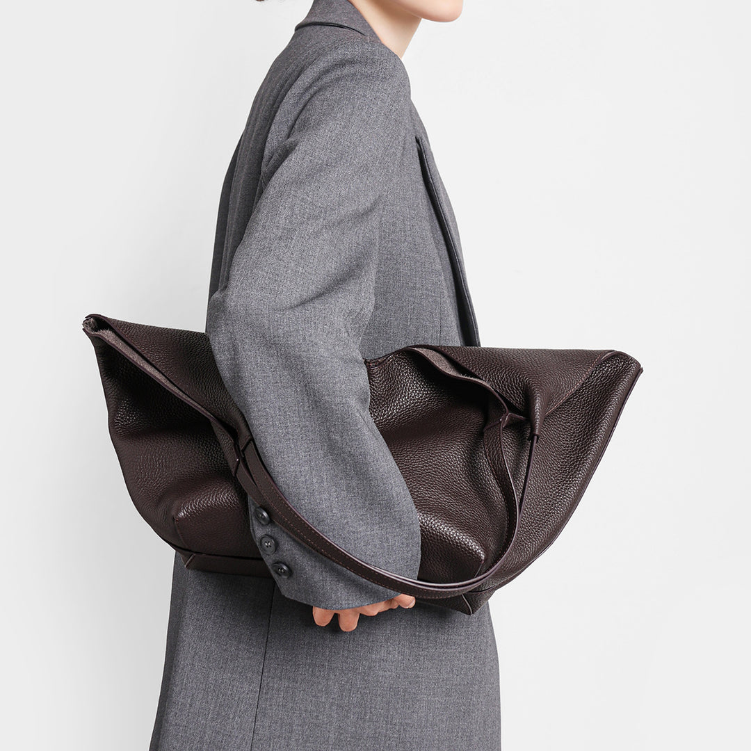 Pebbled Leather Large Shoulder Tote Bag