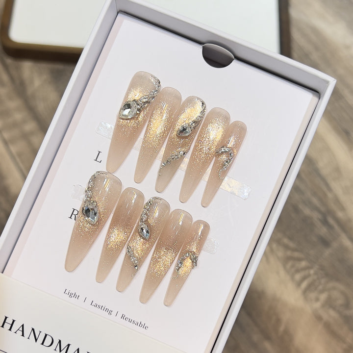 Decorative Stiletto Press-On Nail Art Set with Crystal Accents Kalsten